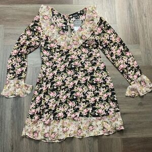 NWT Topshop True Romance Floral Ruffle Tea Dress Black Pink 8 Coquette Boho